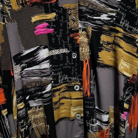 Michael Tyler Women's Black and Gold Abstract Print Button-Up Shirt - Picture 3 of 5